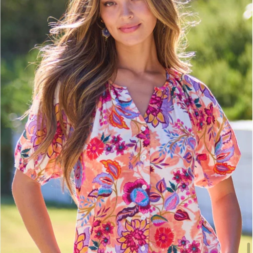 Pink and Purple Kimono Sleeve Blouse with Mandarin Collar